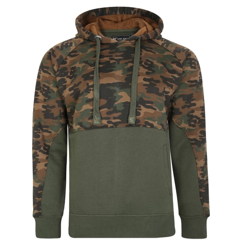 KAM Camo Panelled Overhead Hoody Khaki
